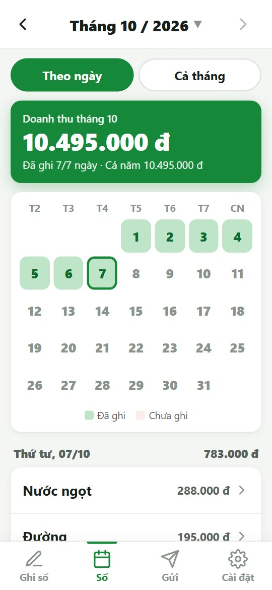 App Sổ Doanh Thu: xem sổ doanh thu theo ngày trên điện thoại (dữ liệu mẫu)
